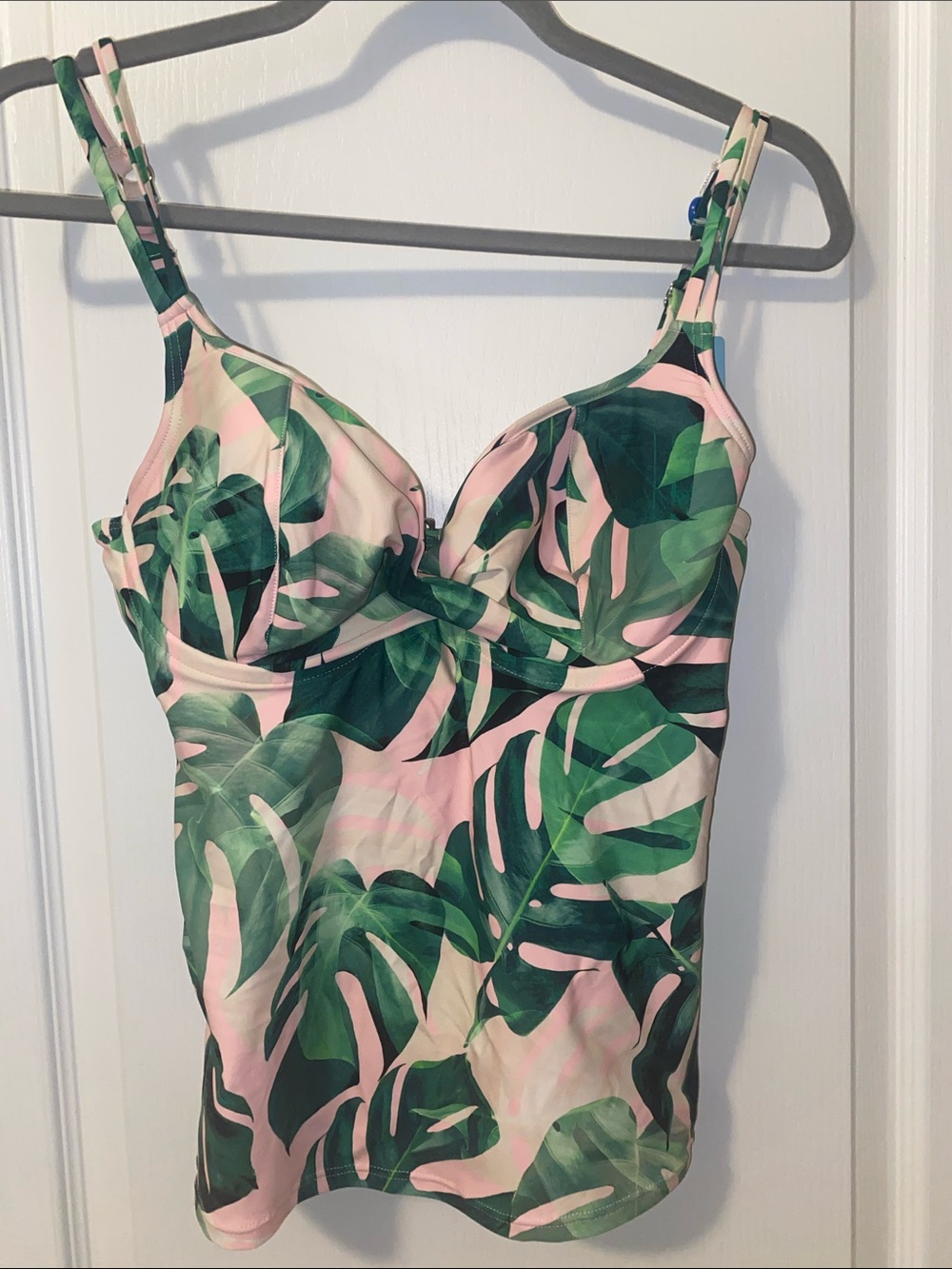 Pink Tropical Palm One-Piece Swim Tank with Built-In Cups